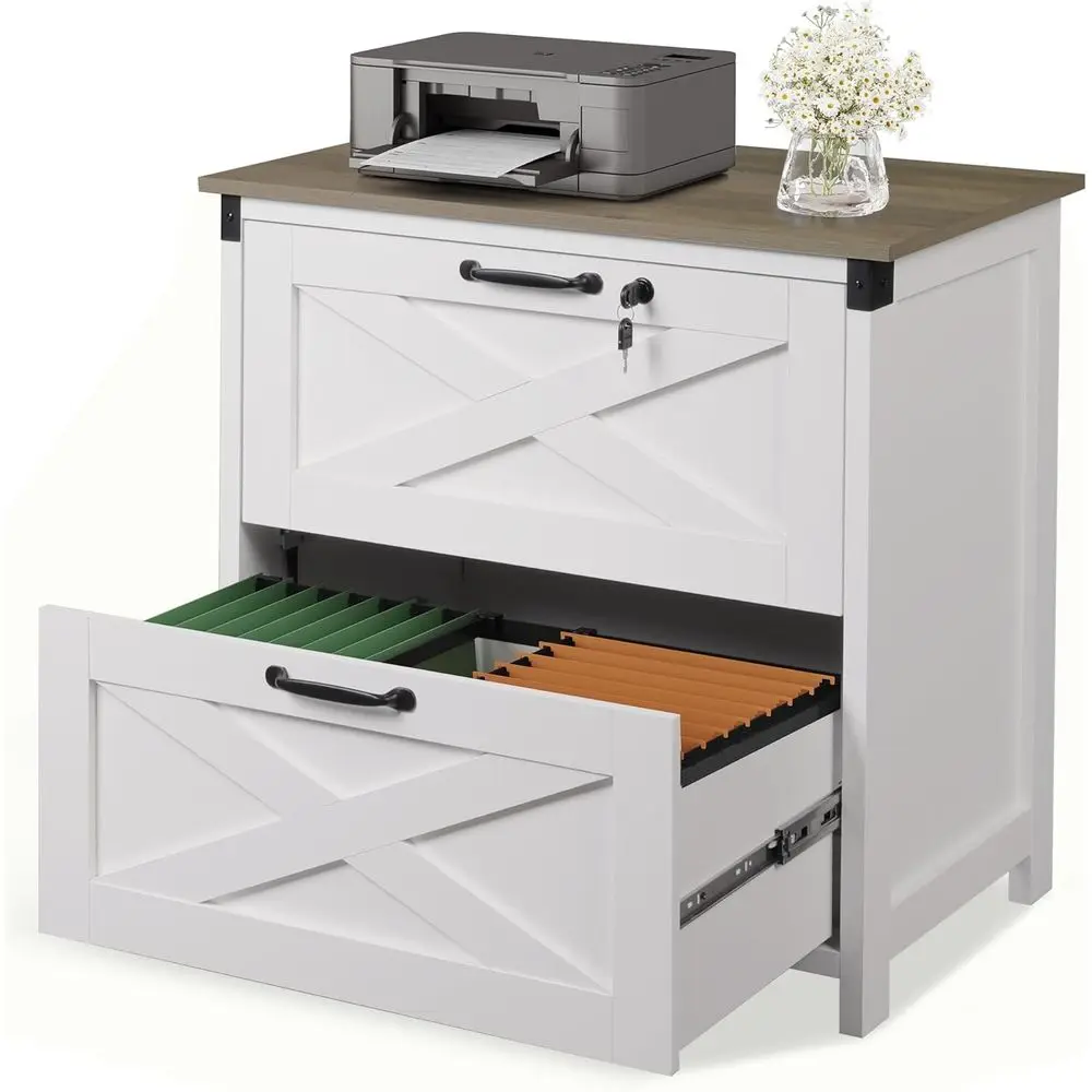 

Wooden Lateral Filing Cabinet with Lock, Suitable for Printer Stand or Home Office, Holds Letter/Legal/A4 Size, White