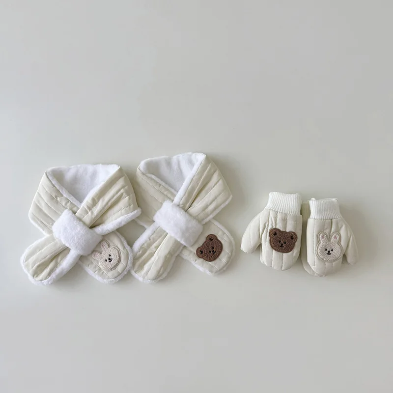 Cute Bear Baby Scarfs Winter Fleece Neck Warmer Cross Scarves for Girls Boys Toddler Kids Warm Accessories Korean