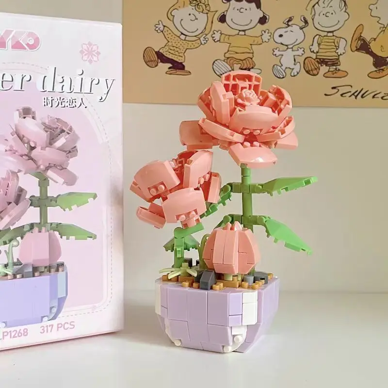 Small Particles of The Puzzle-Block Pot Series Perpetual Flowers for Home Decoration Girls' Festival Gifts and Table Arrangement