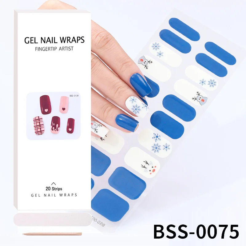 20 Streifen Gel Nagel Wraps halb gehärtete Gel Nail Art Aufkleber 3d Schneeflocke Weihnachten volle Abdeckung Maniküre Aufkleber UV-Lampe brauchen