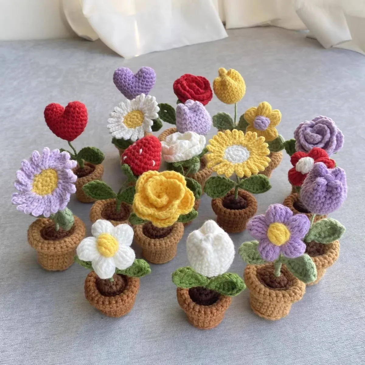 

28 Styles Crochet Flowers Hand-Knitted Sunflower Tuilp Flower Potted Delicate Crochet Woven Flowers Pot Mother's Day Gift