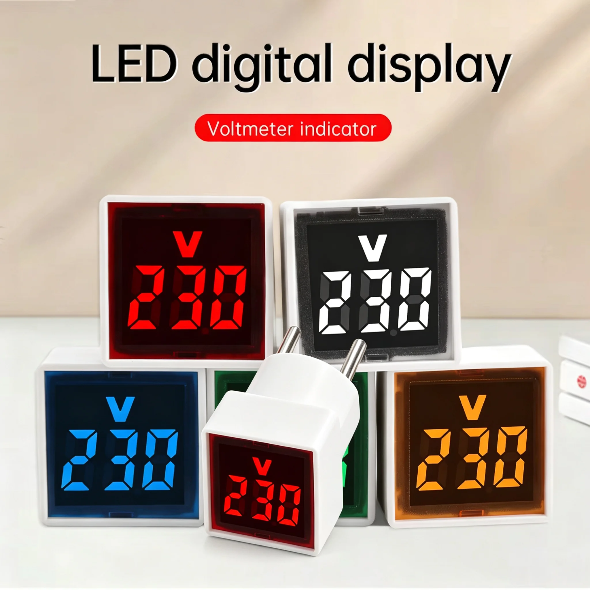 EU Plug Digital AC Voltage Tester Monitor, LED Display Square Voltmeter Indicator Light, Electrical Instruments for 50V‑500V 220