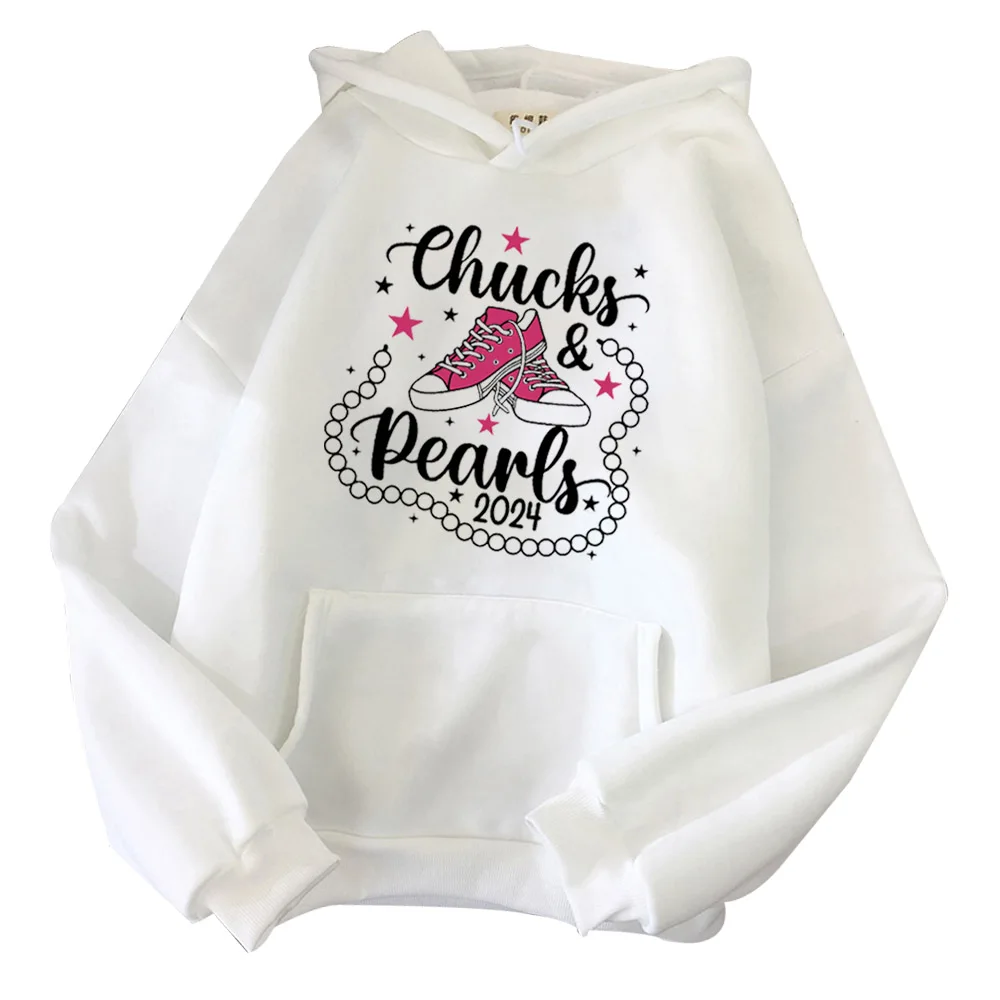 

Kamala Harris Madam Vice President 2024 Chucks and Pearls Hoodie Unisex Harajuku Long Sleeve Sweatshirts