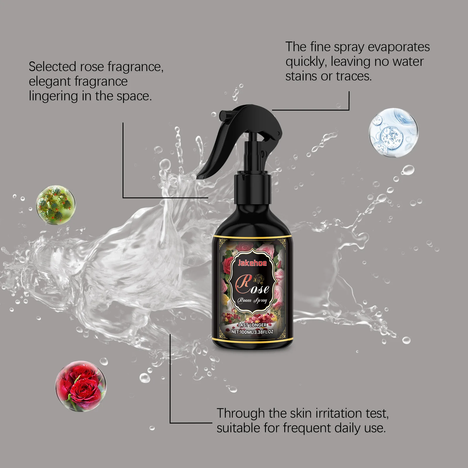 Rose Scent Indoor Spray, Long-Lasting Fragrance Room Spray, Odor Eliminating Air Freshener for Refreshing Pleasant Mood