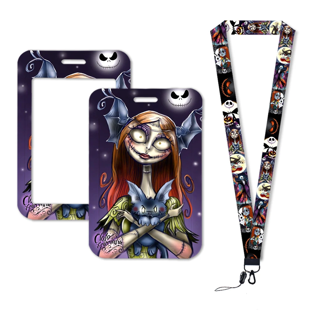 Halloween Disney Nightmare Jack Sally ID Credit Card Cover Personalized Bus Card Holder Boys Charm Badge Holder Lanyards Gift