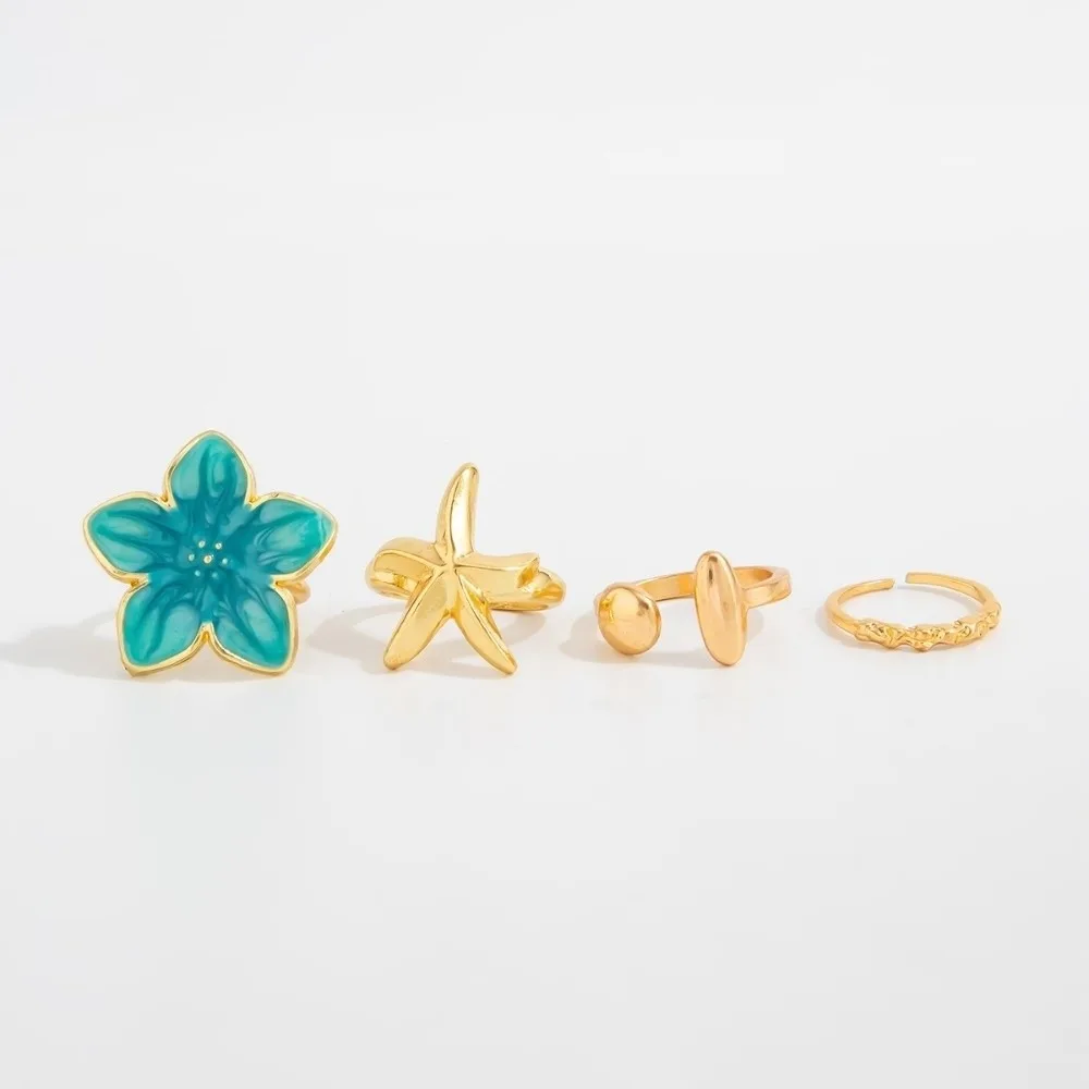 Blue Enamel Toe Ring Jewelry Wrinkle Detail Bright Tone Flower Starfish Toe Ring Open Frame Starfish Form Metal Foot Ring