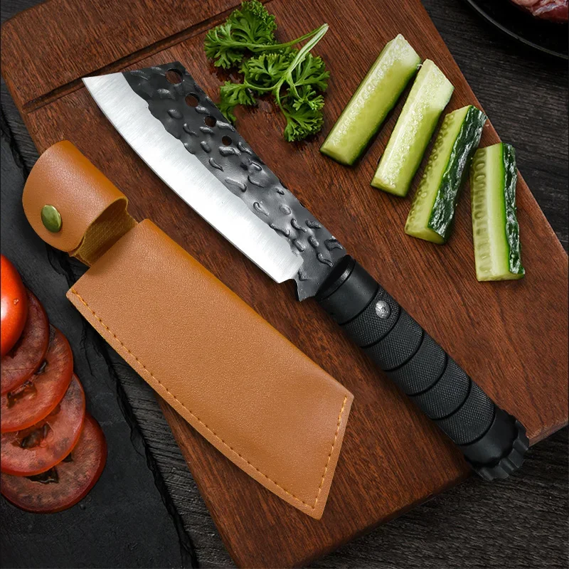 Handmade Forged Butcher Boning Knife Stainless Steel  Knife Meat Cleaver Fruit Cutting Knife Plastic Handle Cooking Tools