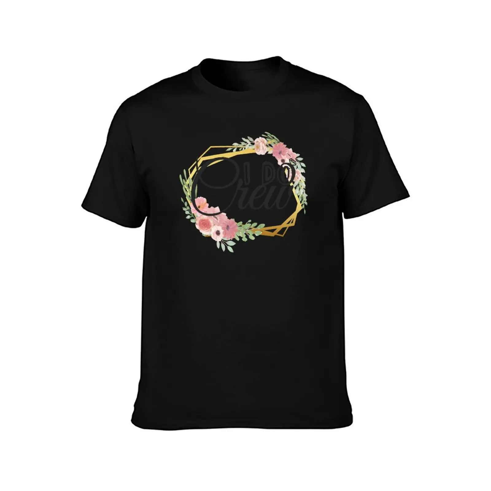 Bridesmaid Crew with Gold Flora Frame T-Shirt Essential Solid Color T-Shirt