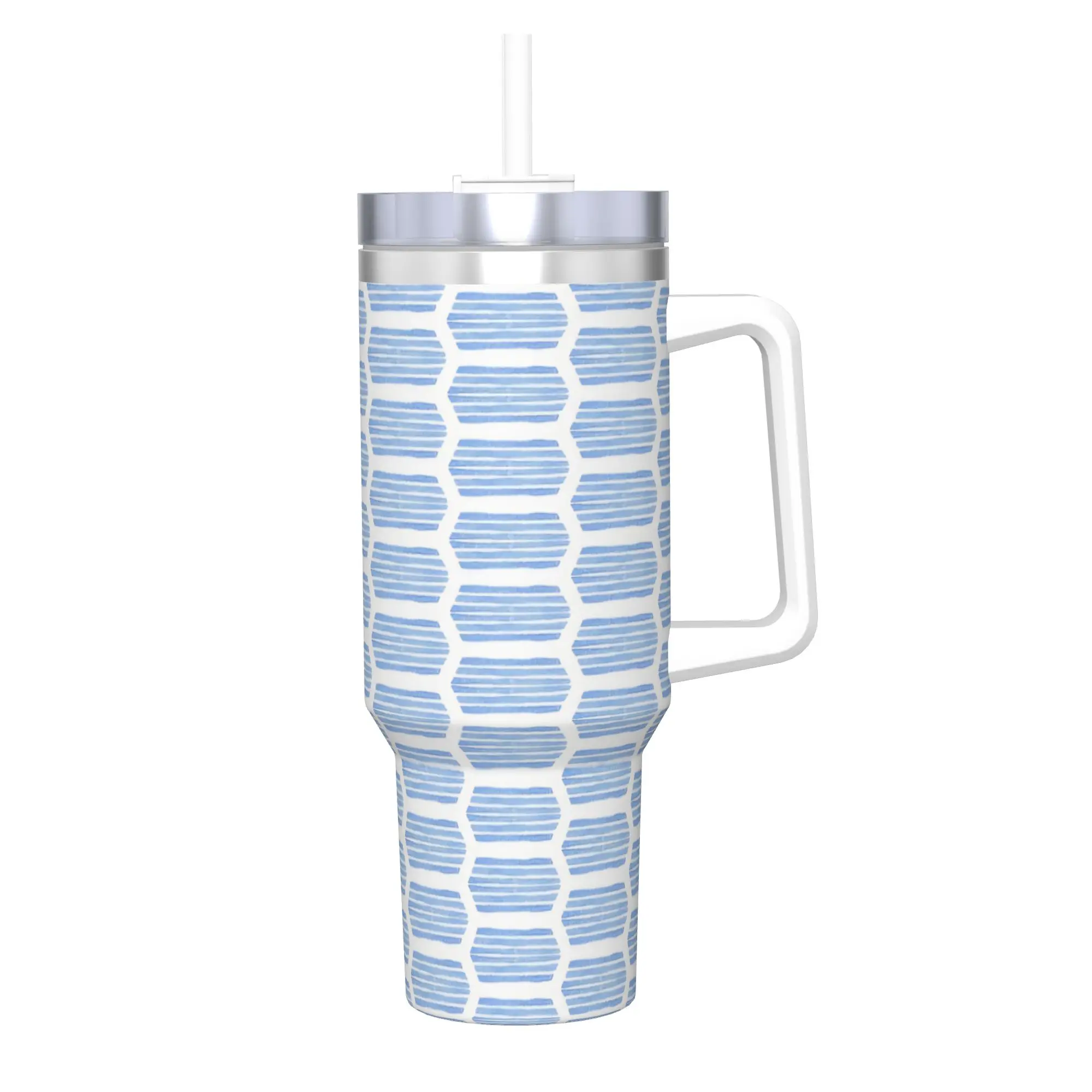 Bee Hive in Blue Watercolor  Tumbler Vacuum Insulated Geometric Ink Blue Coffee Cups Stainless Steel Mugs Water Bottle, 40oz