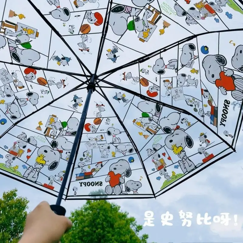 Cute Snoopy Transparent Umbrella Anime Folding Automatic Three fold Umbrella Student Cartoon Thickened Umbrellas Gift