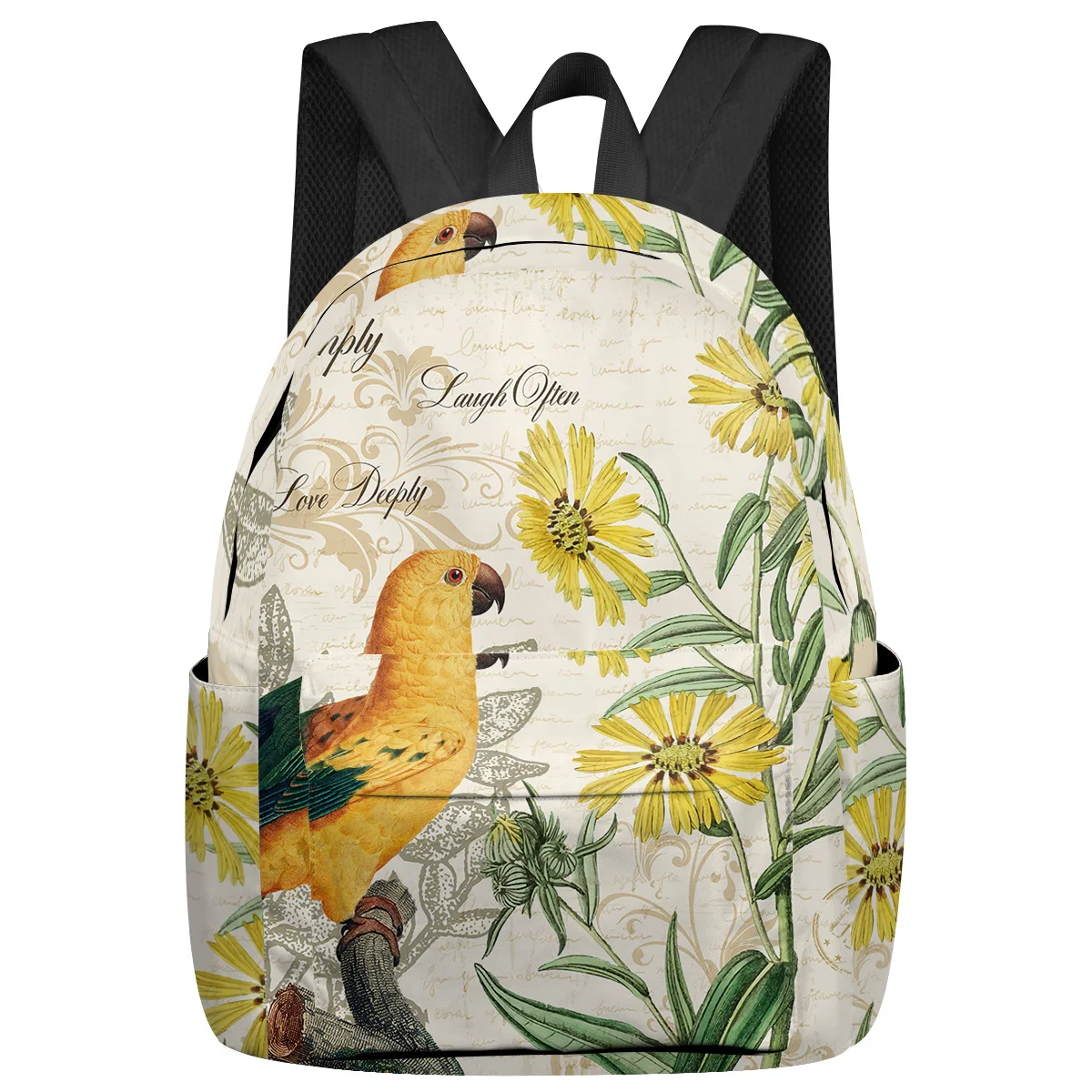 Yellow Parrot Sunflower Retro Feminina Backpacks Teenagers Student School Bags Laptop Backpack Men Women Female Travel Mochila