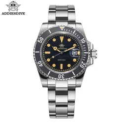 ADDIESDIVE Waterproof Quartz Watch Luminous Stainless Steel WristWatches For Men Calendar Retro Luxury Dive Business Mens Watch