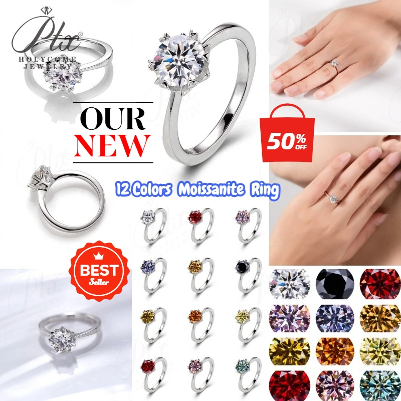 

Moissanite Ring 12 Colors Round 1CT Birth Stones Wedding Gift 925 Sterling Sliver Fine Jewelry Women Jewel Ring 925 Silver Ring