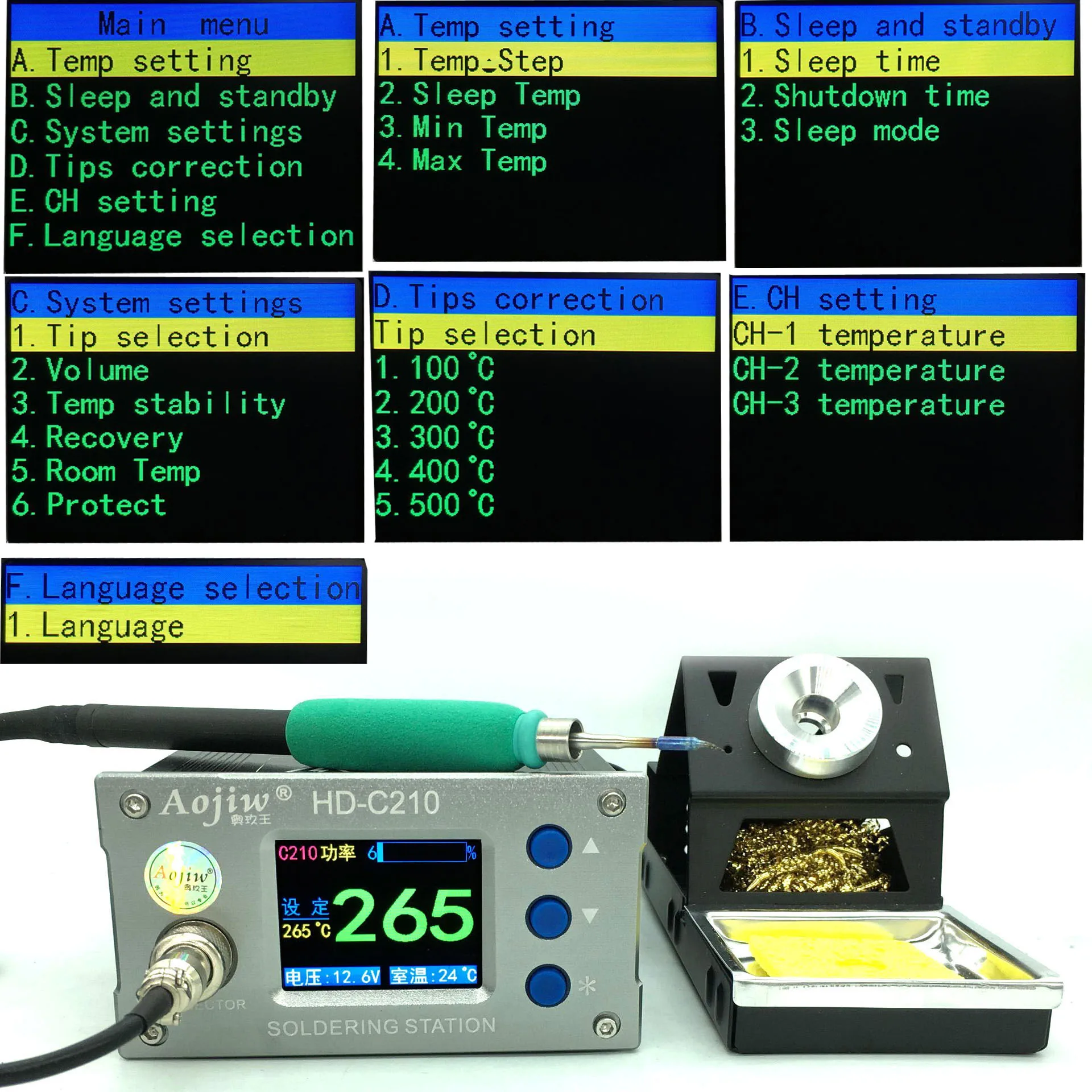 HD-C210 Digital Display Adjustable Temperature Soldering Station 2S Melting Tin for Mobile Phone Repair Welding with C210 Tips