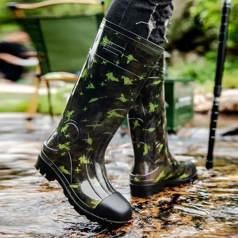 

Весенне-осенние высокие мужские туфли, рабочие камуфляжные водонепроницаемые, устойчивые без шнуровки, дешевые рыболовные сапоги, новые мужские резиновые сапоги в продаже