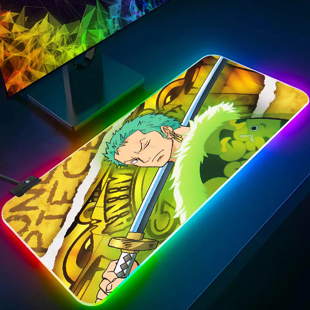 Zoro RGB PC 게이머 키보드 마우스 패드, LED 빛나는 마우스 매트, 고무 게임 컴퓨터 마우스 패드, 원피스