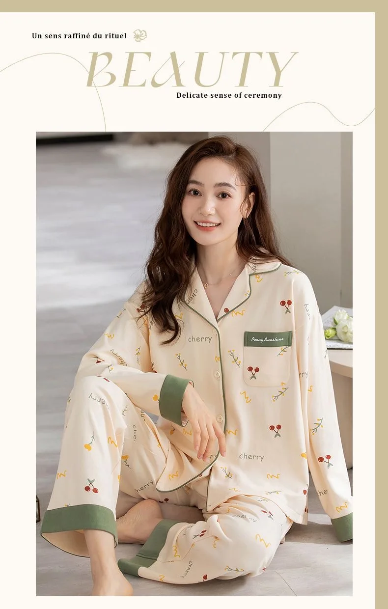 

Women's Spring Autumn Sweet Korean Style Long Sleeve Pajamas Set Thin Soft Loungewear Comfortable Wearable Outside 2 Piece Set