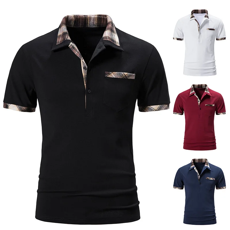

Summer New Men's Short Sleeved T-shirt Basic Style Polo Shirt Men's Checkered Color Block T-shirt Top