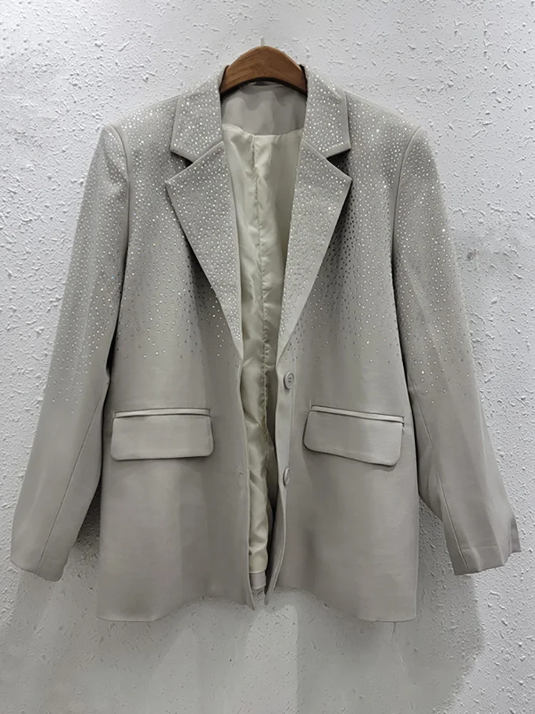 DEAT-Blazer à manches longues et col cranté pour femme, veste élégante imbibée de biscuits, diamants complets, nouvelle mode, automne 2024, 29L7698