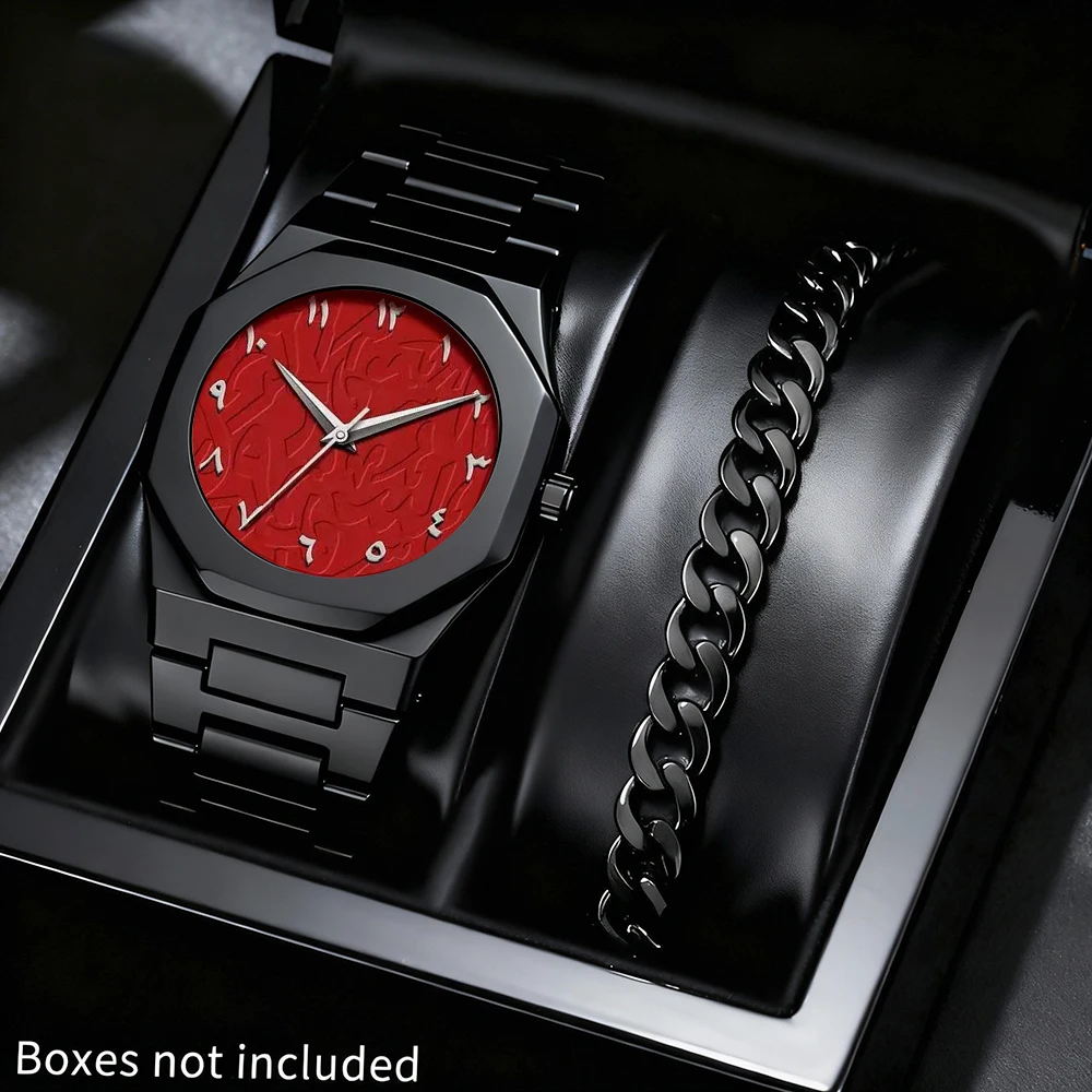 2-piece men's watch and bracelet set, latest design, fashion trend, high quality