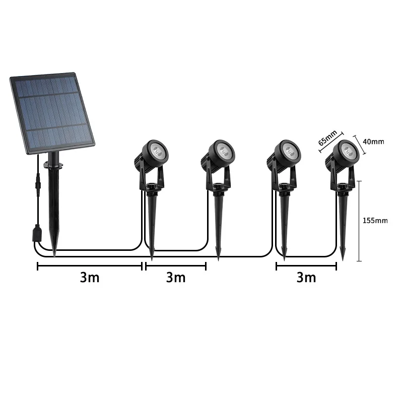 Outdoor LED Solar Spotlights Waterproof Adjustable Brightness Backyard Ground Mounted Lawn Lights for Garden Lighting