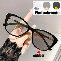 New Trendy Cat Eye Photochromic Anti-UV Sunglasses Vintage Blue Light Blocking Color Changing Minus Glasses with Diopter To -4.0