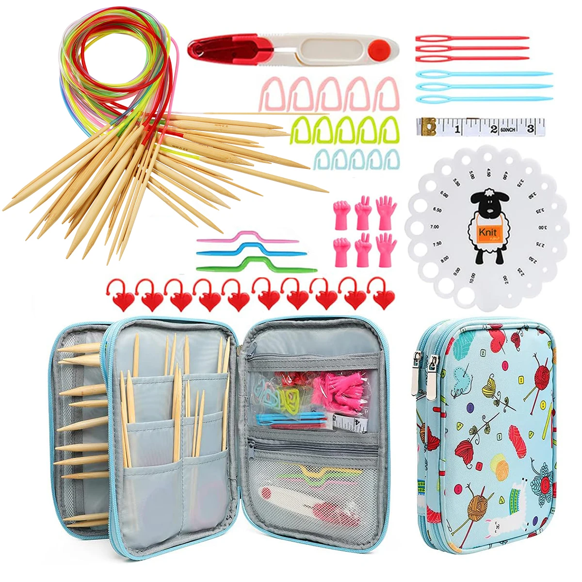 

Circular Knitting Needles Set Crochet Hooks Weaving Yarn DIY Crochet Hooks Markers Weaving Sewing Accessories Tools with Storage