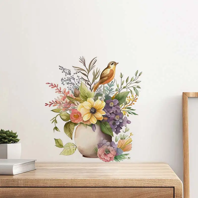 Flower Watercolor Art Wall Sticker Decor Bathroom Toilet Living Room Decor Cabinet  Refrigerator Home Decor Decals S42
