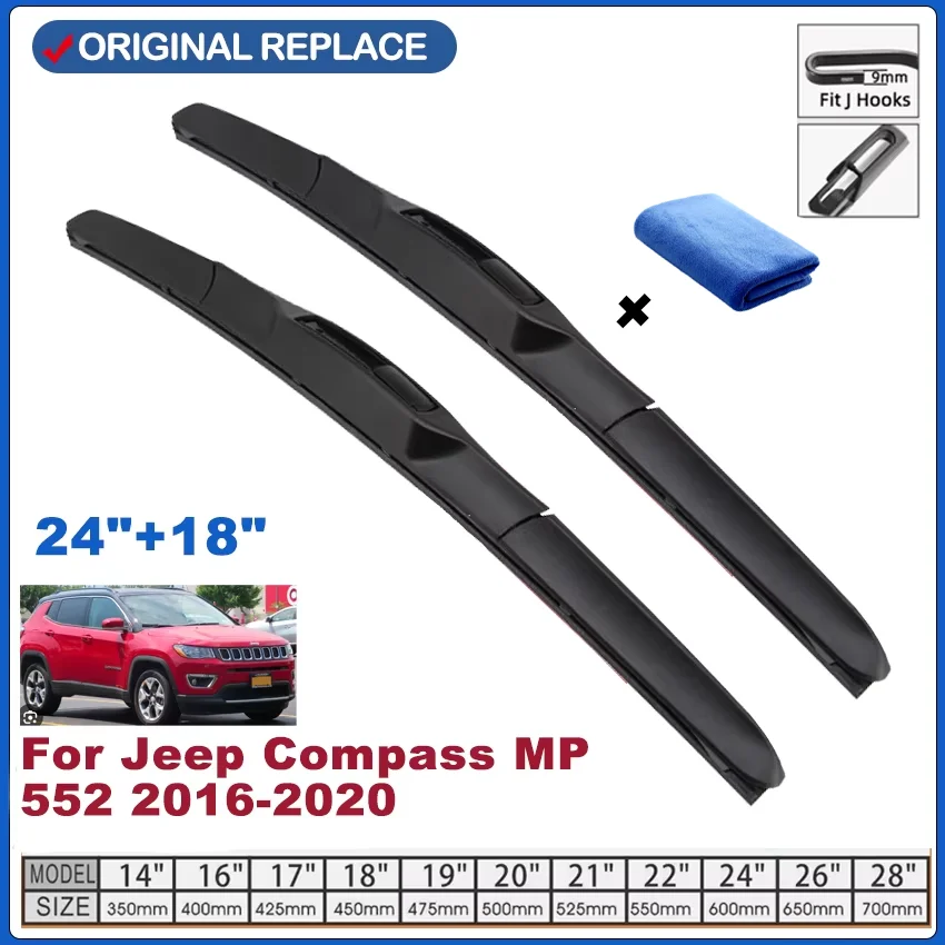 

For Jeep Compass MP 552 2016 2017 2018 2019 2020 Front Wiper Blades Brushes Cutter Accessories U J Hook