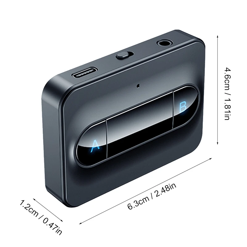 Transmissor de áudio sem fio, Bluetooth 5.0, 3.5mm AUX, baixa latência, estéreo, adaptador, conectar 2 fones de ouvido, TV, PC, caixa