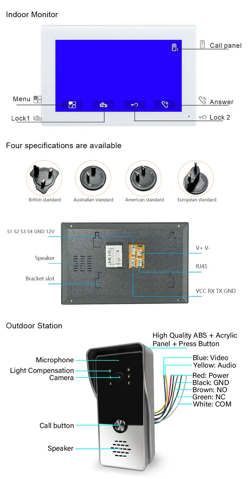 Cheapest Price Wifi Intercom System White Light Led Compensation Intercom Phone Set 4 Wire Intercom Communication System