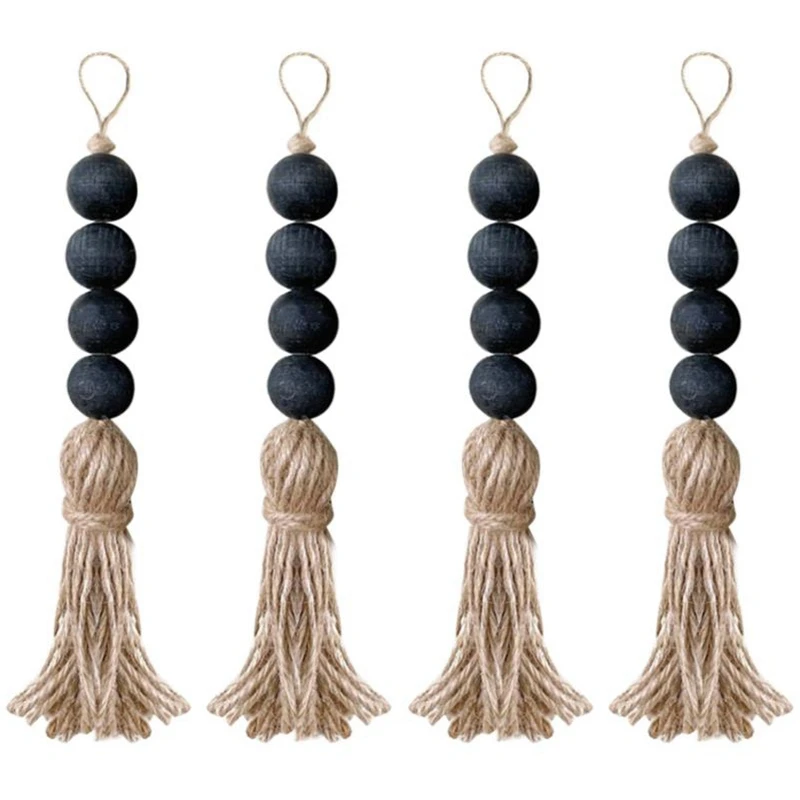 

Closet Art Craft Farmhouse Rustic Wood Bead Garland Home Decor Hanging Drawer Knob Gift Pendant Door Handle With Tassels