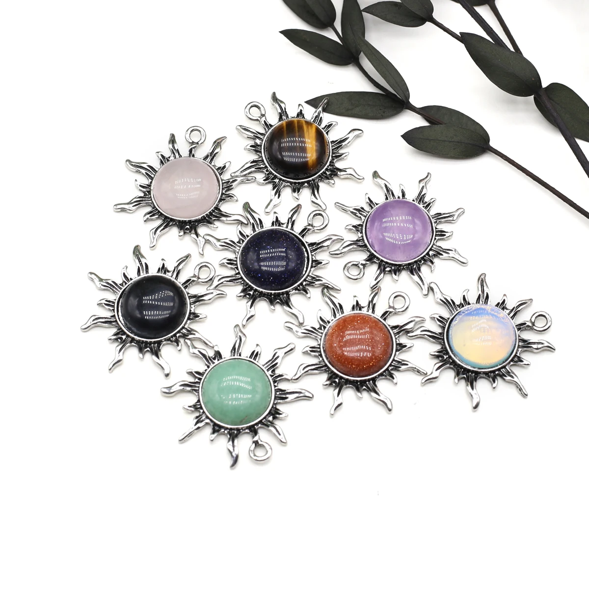 Natural Stone Sun Flower Pendant Charms Amethyst Green Aventurine Pendant for Women Making DIY Earrings Necklace Accessories