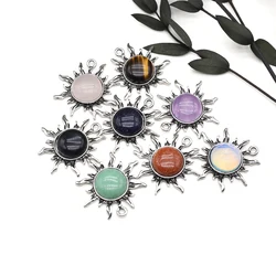 Natural Stone Sun Flower Pendant Charms Amethyst Green Aventurine Pendant for Women Making DIY Earrings Necklace Accessories