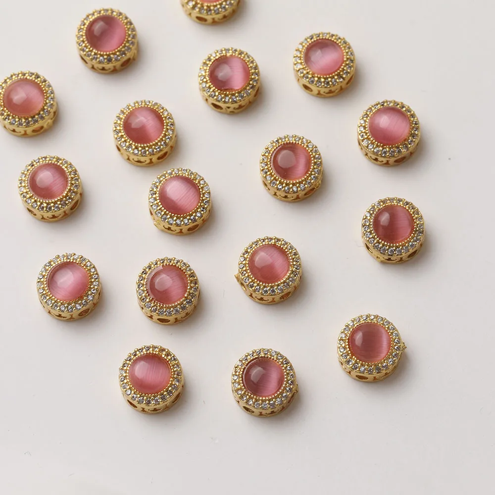 4PCS 14K Gold Plated Round Rhinestone Cat\'s Eye Retro Beads Bracelet DIY Material Jewelry Making Accessories