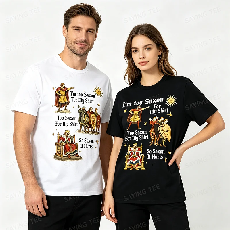Zu sächsisch für mein Hemd – Lustiges T-Shirt mit mittelalterlichem Humor, Y2k, angelsächsisches Vintage-Grafik-T-Shirt, weiche Baumwolle, kurzärmelig. – Detail 4