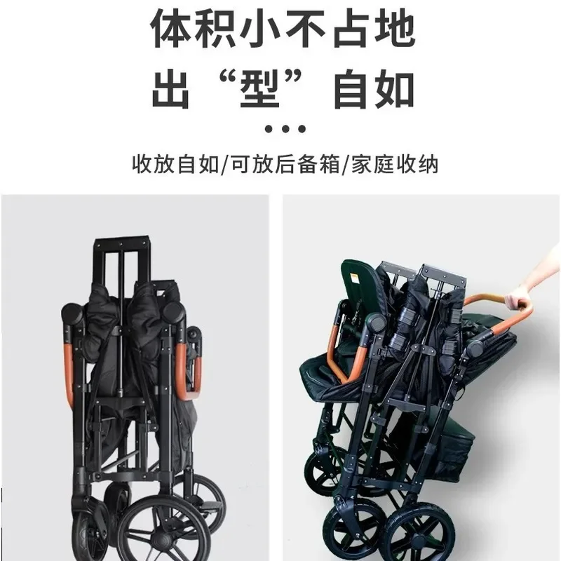 Twin Stroller for Two Children Foldable Double Seat Baby Carriage Lightweight Portable Pushchair for Walking Kids Outdoor