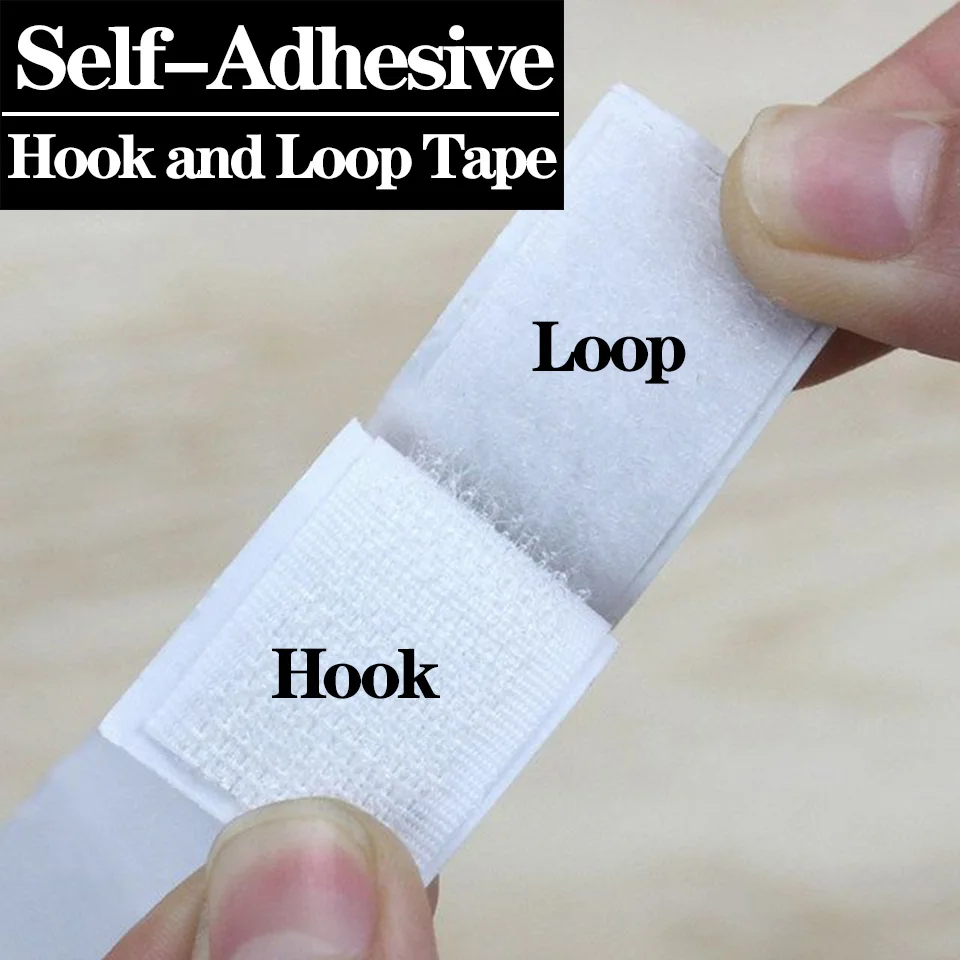 Tiras de gancho y bucle autoadhesivas fuertes de 1/2/5M con pegamento, cintas de montaje de doble cara para manualidades DIY, 20-50mm, blancas