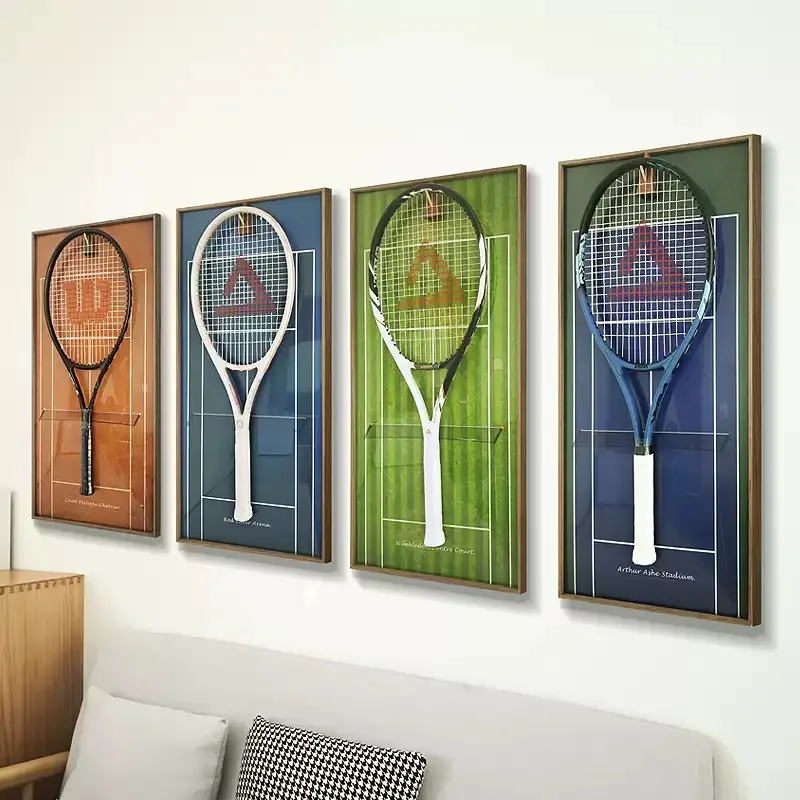 Wall‑Hanging Tennis Racket Display Frame Vertical Rack Holder Sports Wall Decor for Gym Living Room