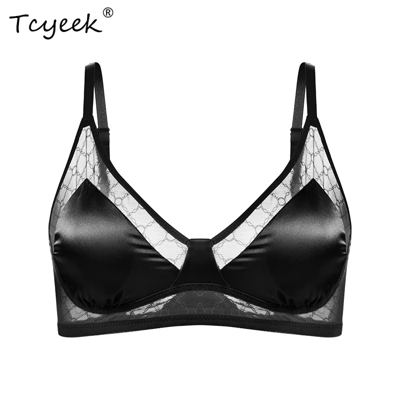 

Tcyeek Lining 100%Real Silk Satin Bra, Women Solid Wire Free Lace Mesh, Sexy Comfortable Thin Underwear, 2024 Summer P44682QM