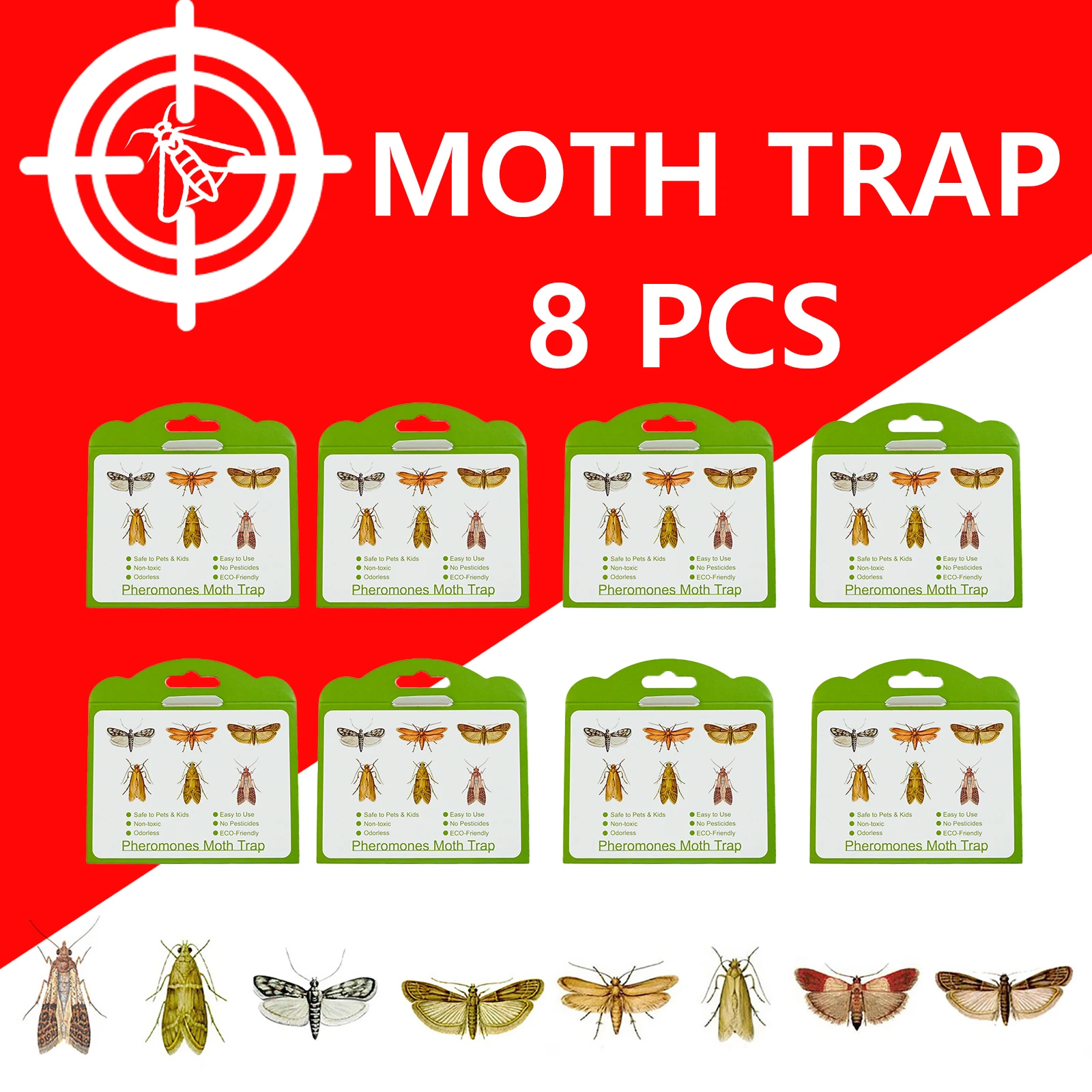 8 PCS Real Pheromone Moths Trap Effective Pantry Clothes Kitchen Food Trap Sticky Moth Fly Pest Control Moth Mole Treatment