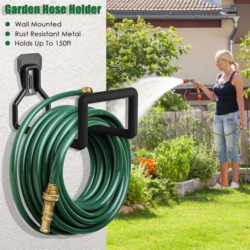 Metal Garden Hose Reel - Heavy Duty Water Hose Holder - Holds Up to 150Ft - Durable Hooks for Garage Outside HJ