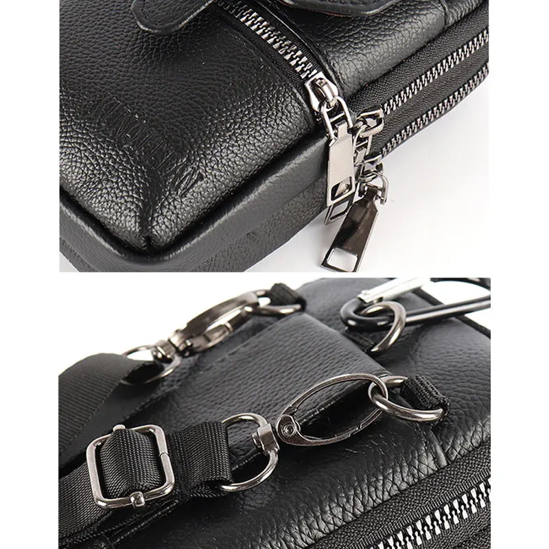 Men Leather Multi-Function Phone Pouch Belt Bag One Shoulder Diagonal Vertical Bag Crossbody Waist Bag Pack Handbag