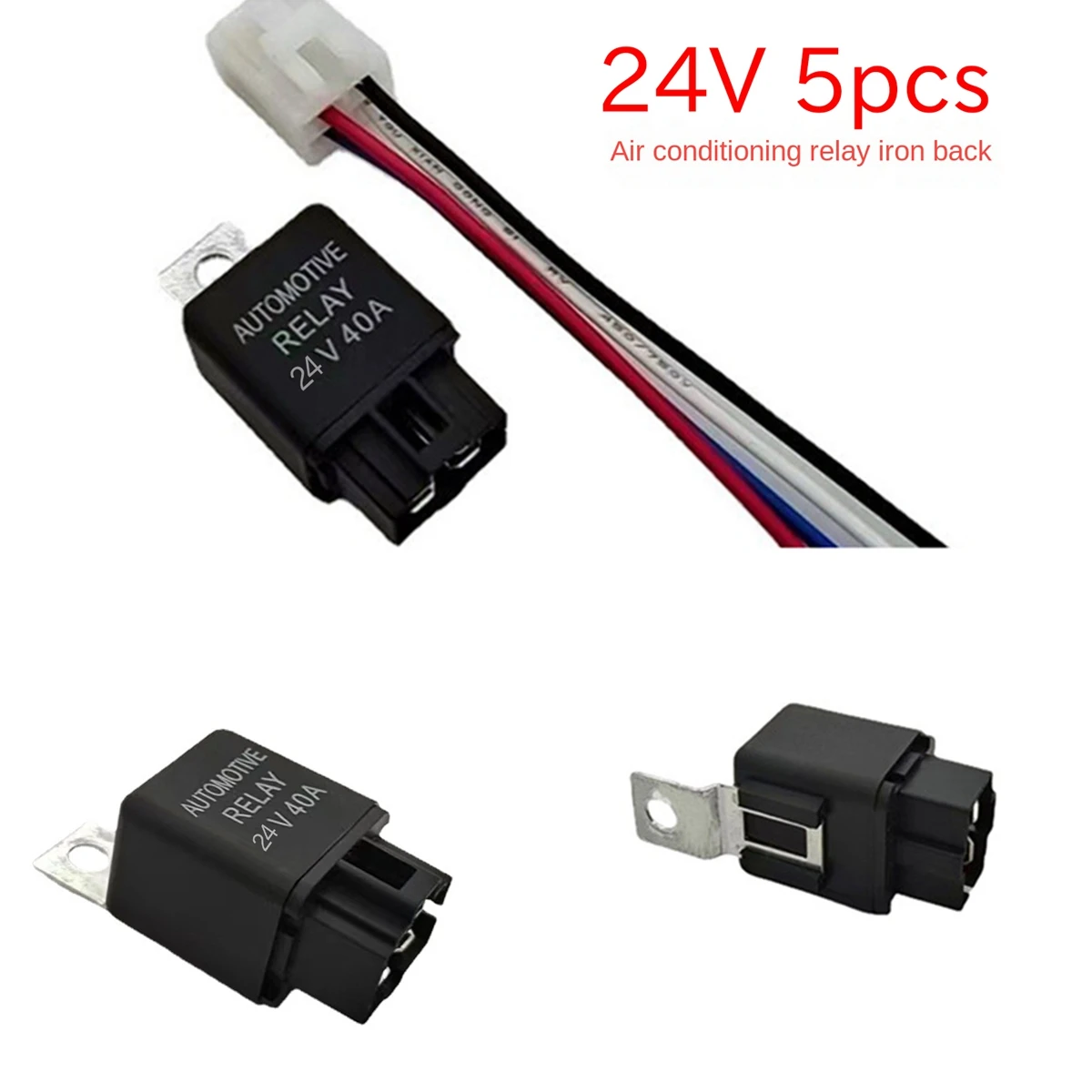 5Pcs 40AMP 24V DC Car A/C Relay Headlight Relay Fan Relay and Harness 14 AWG Wires 4PIN Automotive Relay