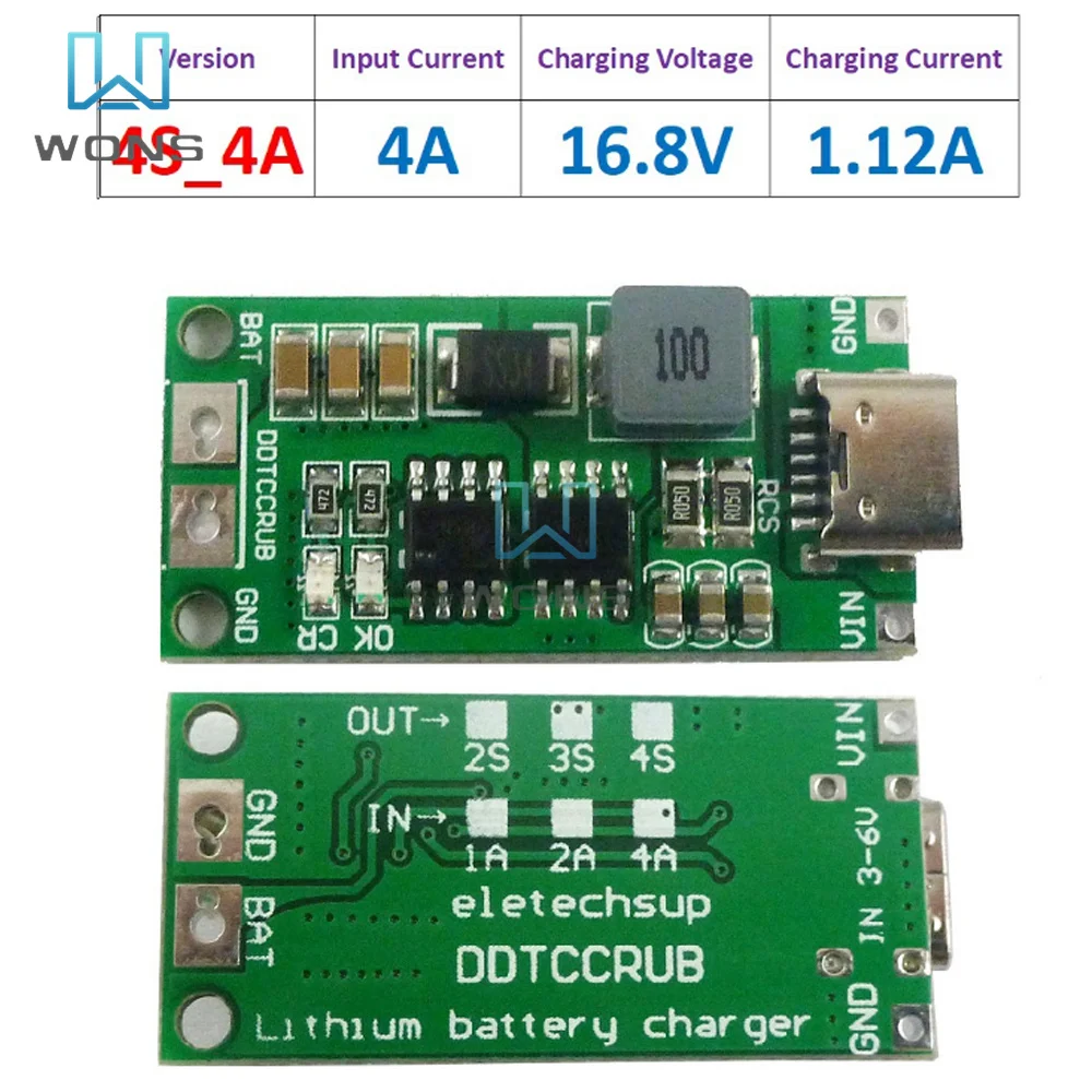 Multi-Cell 2S 3S 4S Type-C To 8.4V 12.6V 16.8V Step-Up Boost LiPo Polymer Li-Ion Charger 7.4V 11.1V 14.8V 18650 Lithium Battery