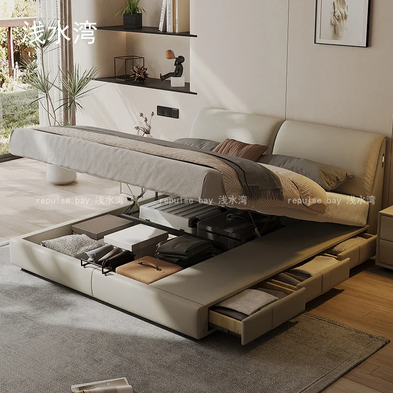 Modern Simple Multifunctional with Drawer Storage Leather Bed Master Bedroom Double Soft Bag Italian Wedding Bed