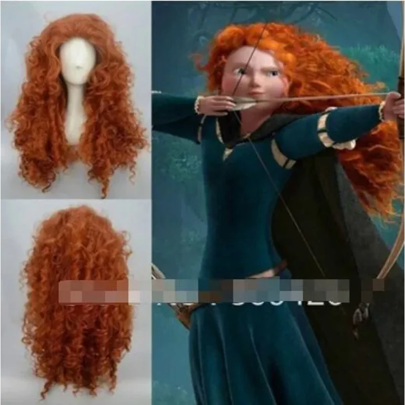 Beliebte mutige Merida lange orange lockige hitze beständige Cosplay Perücke