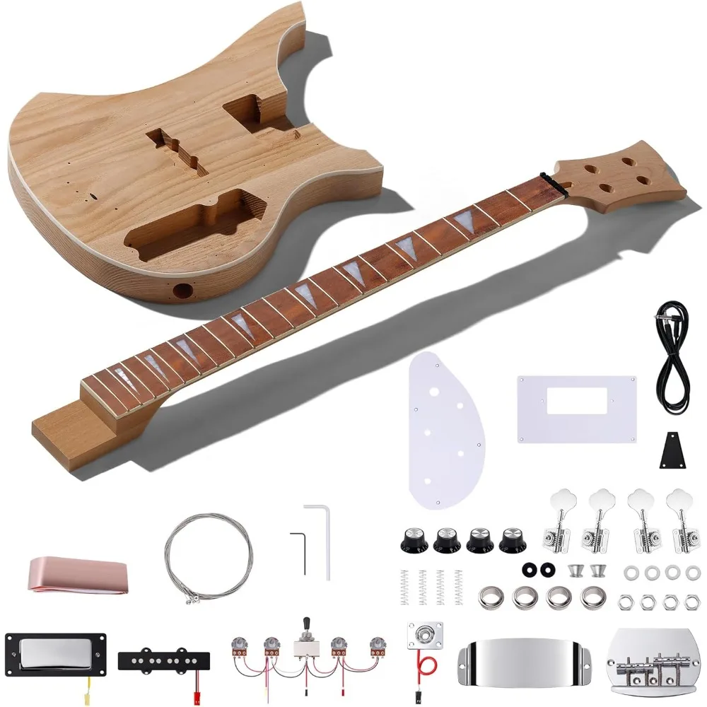 DIY Electric Bass Guitar Kits - Roasted Ash Wood Body, Maple Neck and Laurel Wood Fingerboard - Fully Components Included