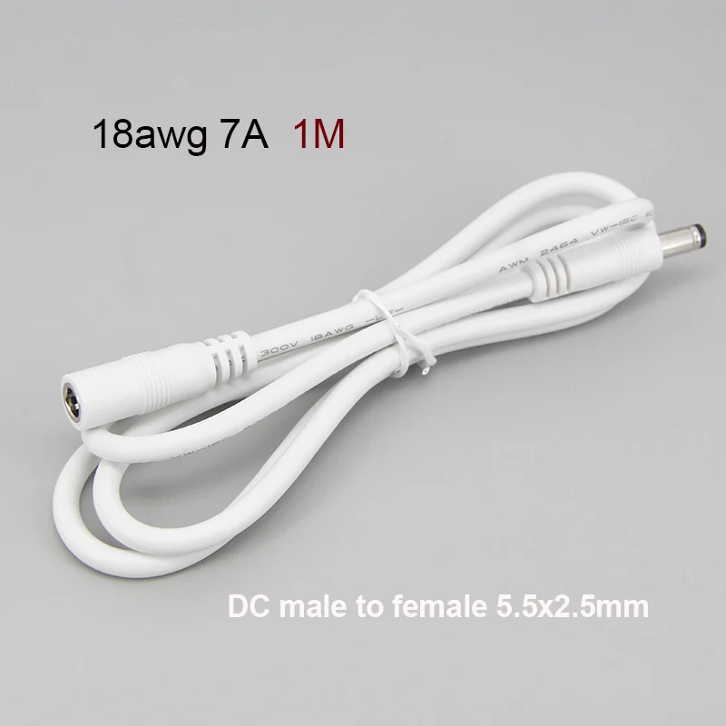 DC Male to Female plug Power Supply extension Cable 1M Wire For cctv camera 5.5x2.5mm 18awg 7A Current J17