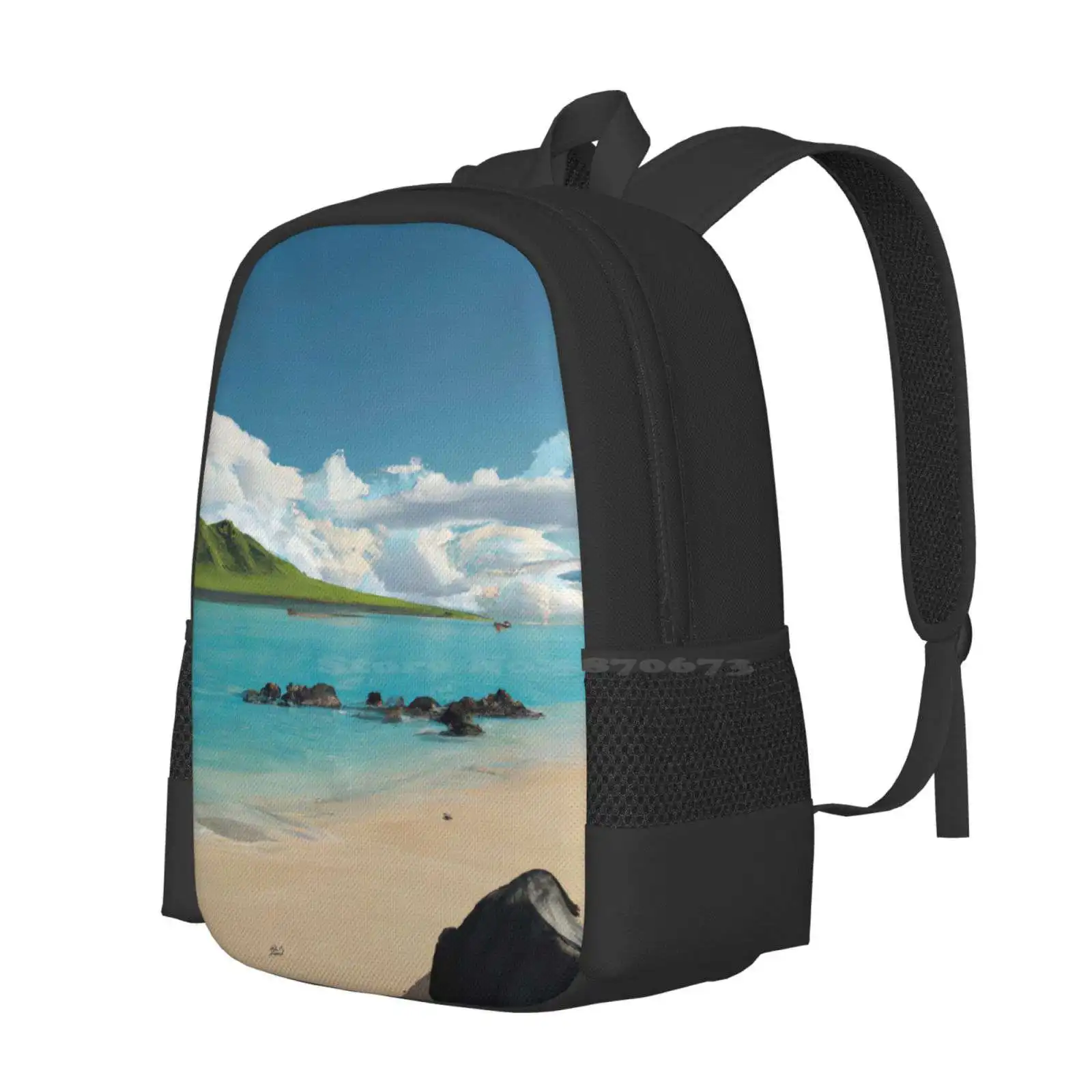 Water Like Glass Pattern Design Bag Student'S Backpack Beach Rocks Mountains Ocean Calm